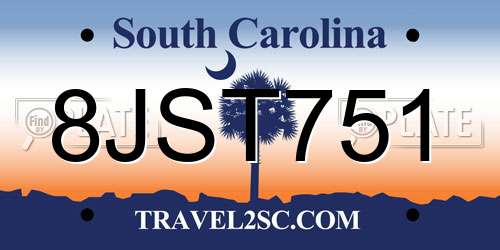 8JST751 South Carolina License Plate