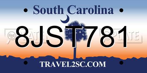 8JST781 South Carolina License Plate
