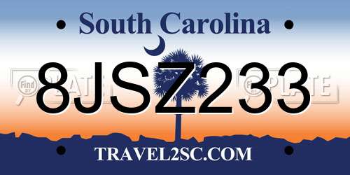 8JSZ233 South Carolina License Plate