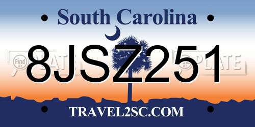 8JSZ251 South Carolina License Plate