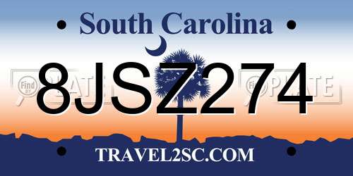 8JSZ274 South Carolina License Plate