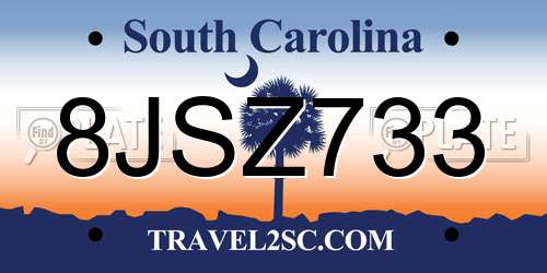 8JSZ733 South Carolina License Plate