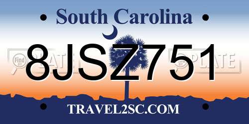 8JSZ751 South Carolina License Plate