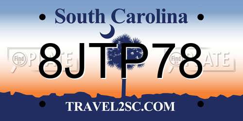 8JTP78 South Carolina License Plate
