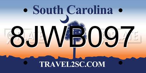 8JWB097 South Carolina License Plate