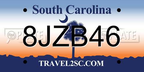 8JZB46 South Carolina License Plate