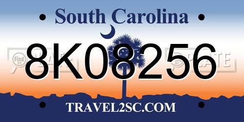 8K08256 South Carolina License Plate