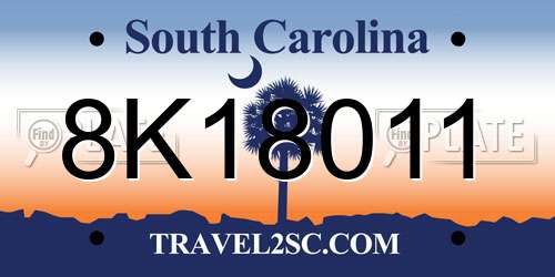 8K18011 South Carolina License Plate