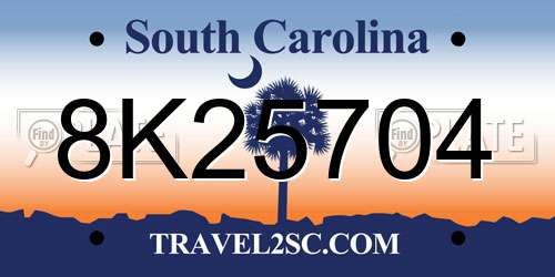 8K25704 South Carolina License Plate