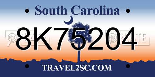 8K75204 South Carolina License Plate