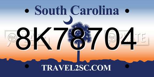 8K78704 South Carolina License Plate