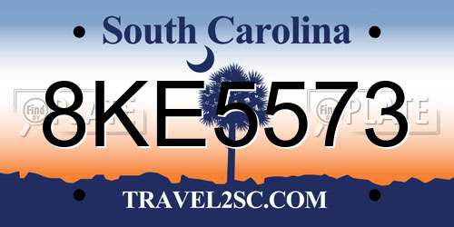 8KE5573 South Carolina License Plate