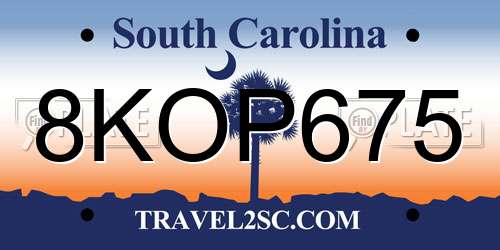 8KOP675 South Carolina License Plate