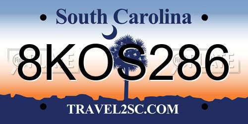 8KOS286 South Carolina License Plate