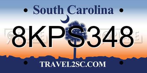 8KPS348 South Carolina License Plate