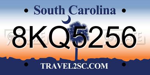 8KQ5256 South Carolina License Plate