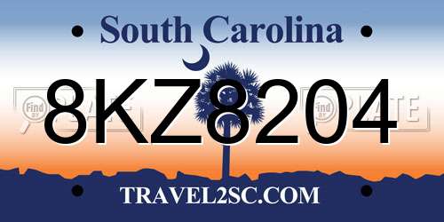 8KZ8204 South Carolina License Plate