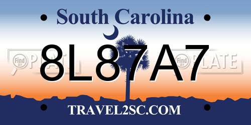 8L87A7 South Carolina License Plate