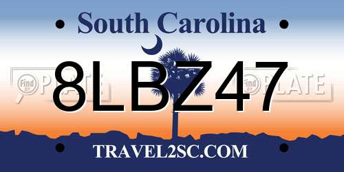 8LBZ47 South Carolina License Plate