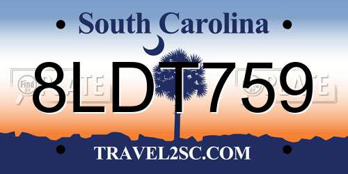 8LDT759 South Carolina License Plate