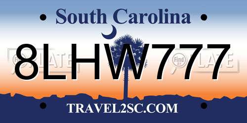 8LHW777 South Carolina License Plate