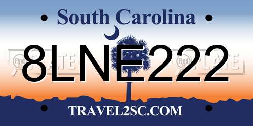 8LNE222 South Carolina License Plate