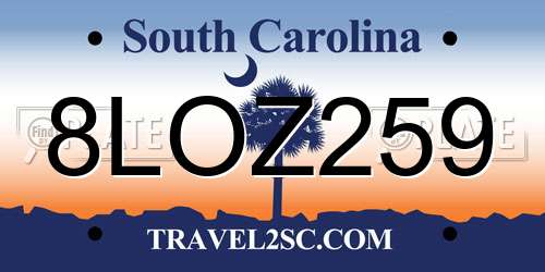 8LOZ259 South Carolina License Plate