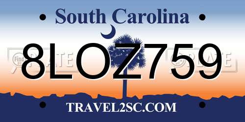 8LOZ759 South Carolina License Plate