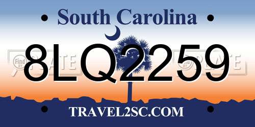 8LQ2259 South Carolina License Plate