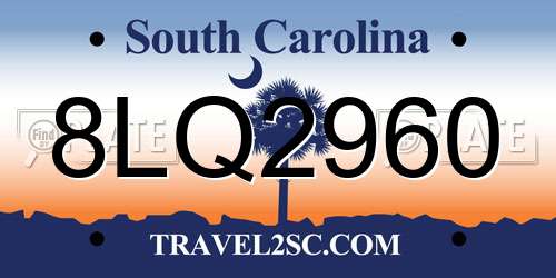 8LQ2960 South Carolina License Plate