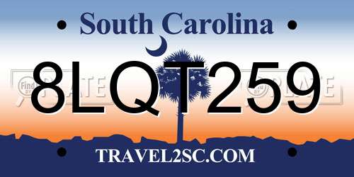 8LQT259 South Carolina License Plate