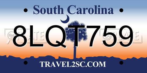 8LQT759 South Carolina License Plate