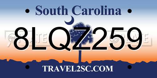 8LQZ259 South Carolina License Plate