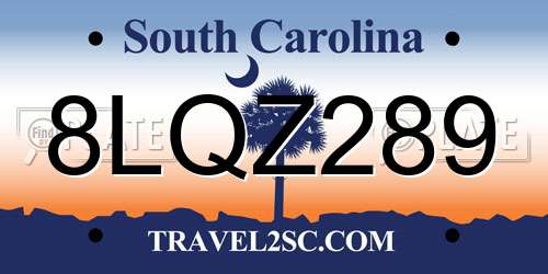 8LQZ289 South Carolina License Plate