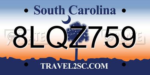 8LQZ759 South Carolina License Plate