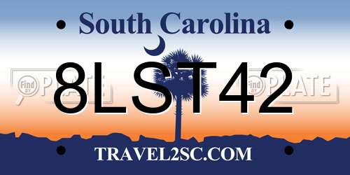 8LST42 South Carolina License Plate