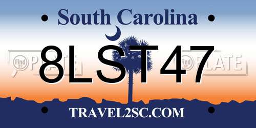 8LST47 South Carolina License Plate