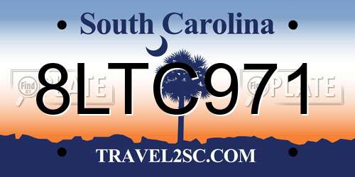 8LTC971 South Carolina License Plate