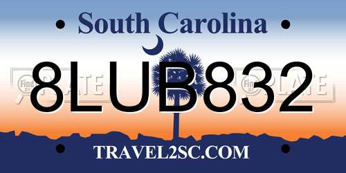 8LUB832 South Carolina License Plate