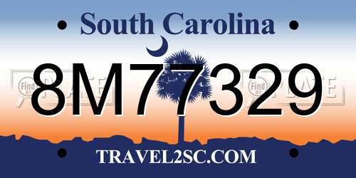 8M77329 South Carolina License Plate