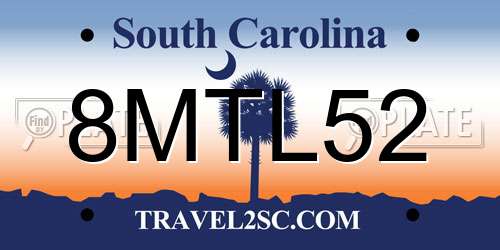 8MTL52 South Carolina License Plate
