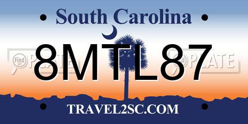 8MTL87 South Carolina License Plate