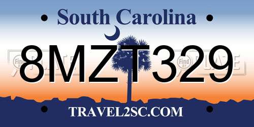 8MZT329 South Carolina License Plate
