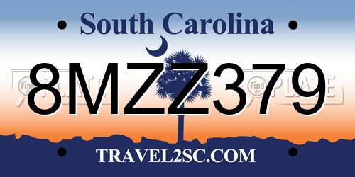 8MZZ379 South Carolina License Plate