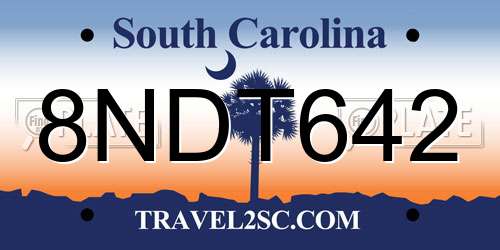 8NDT642 South Carolina License Plate