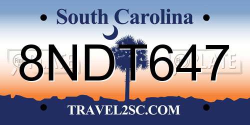 8NDT647 South Carolina License Plate