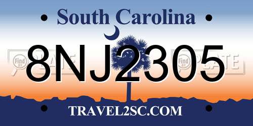 8NJ2305 South Carolina License Plate