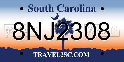 8NJ2308 South Carolina License Plate