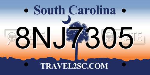 8NJ7305 South Carolina License Plate
