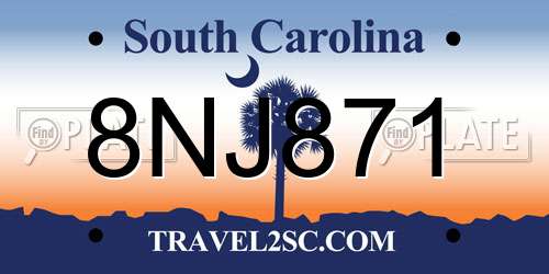 8NJ871 South Carolina License Plate